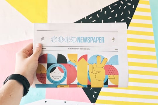 Newspaper design with a bold healdine and eye-catching images